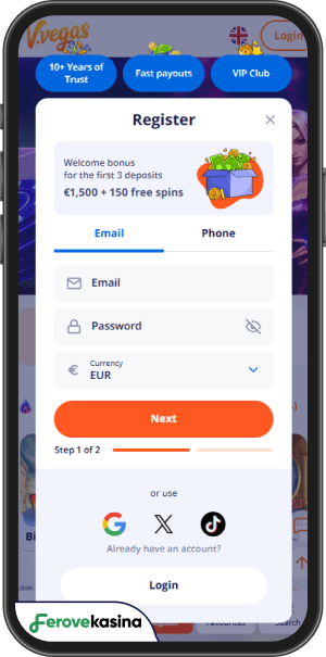 postup registrácie v vvegas