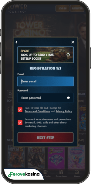 postup registrácie v towercasino